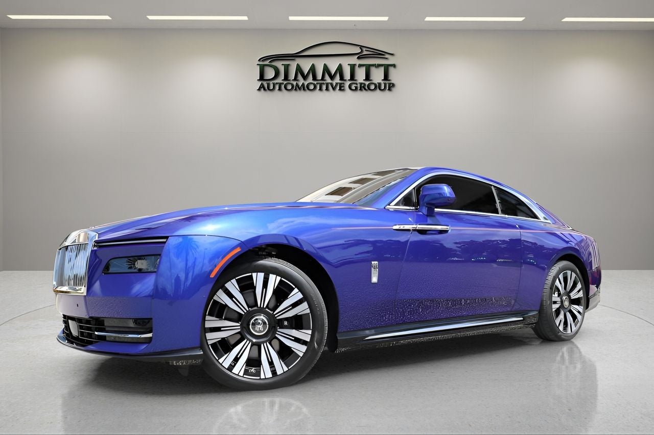 2025 Rolls-Royce Spectre Coupe in Salamanca Blue — front three-quarter view